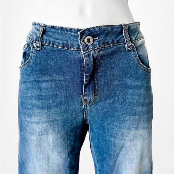 Vintage Y2K Blue Dark Wash High Waisted Floral Bootcut Denim Jeans Size S - Picture 4 of 6